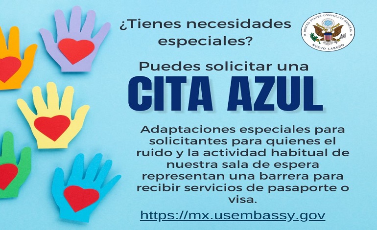 Consulado de Estados Unidos en Nuevo Laredo Ofrece Servicio de ‘Cita Azul’