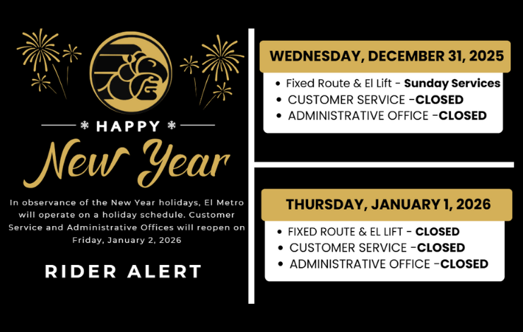 El Metro anuncia ajustes en su servicio por Año Nuevo en Laredo